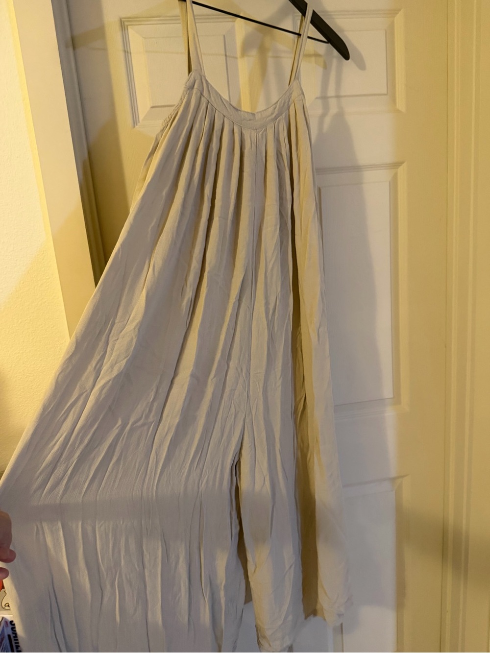 Light Beige Wide-Leg Spaghetti-Strap Jumpsuit large oversized 100% Rayon